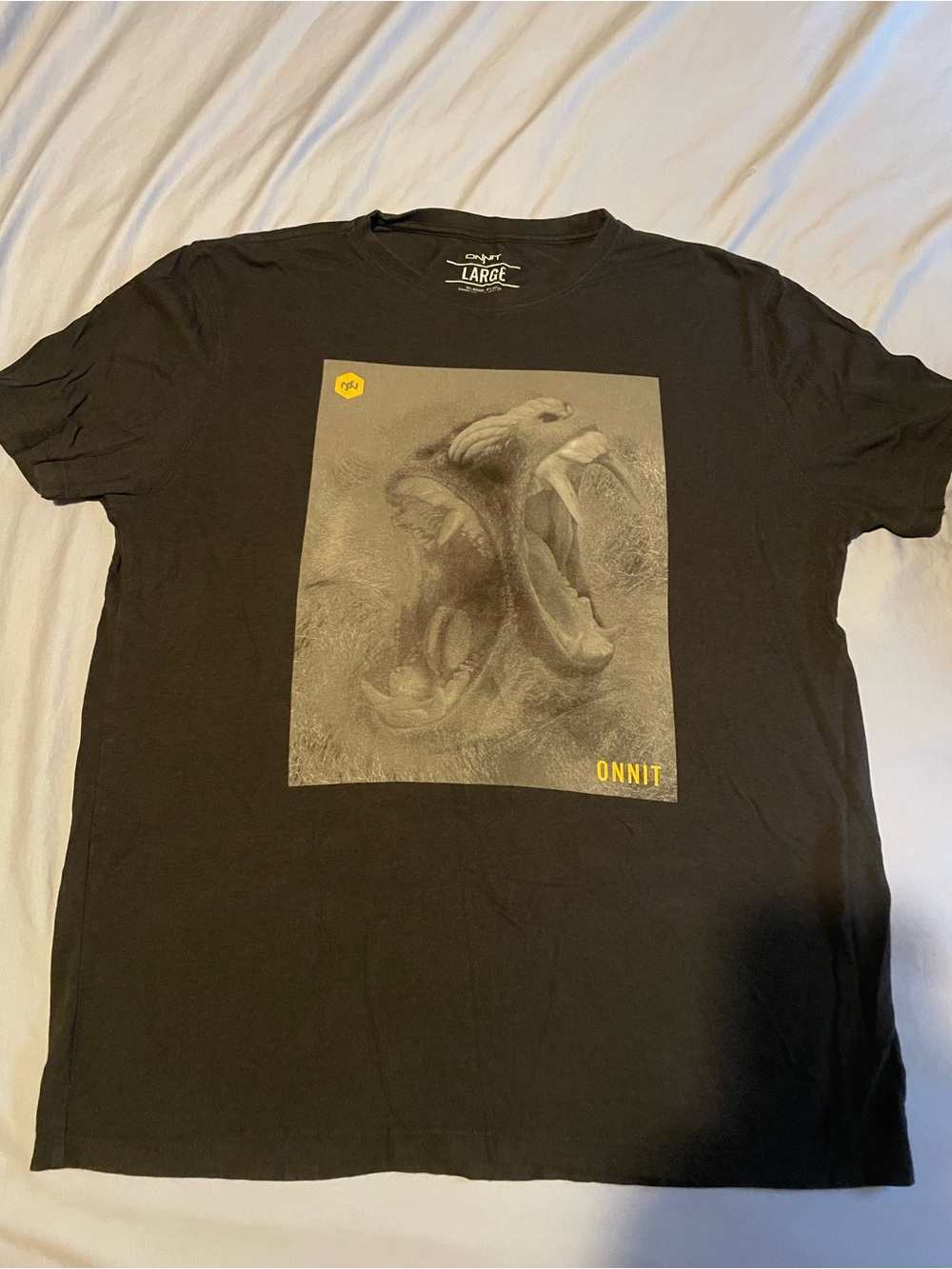 Men’s Black Graphic Short Sleeve Tee with Yellow Logo